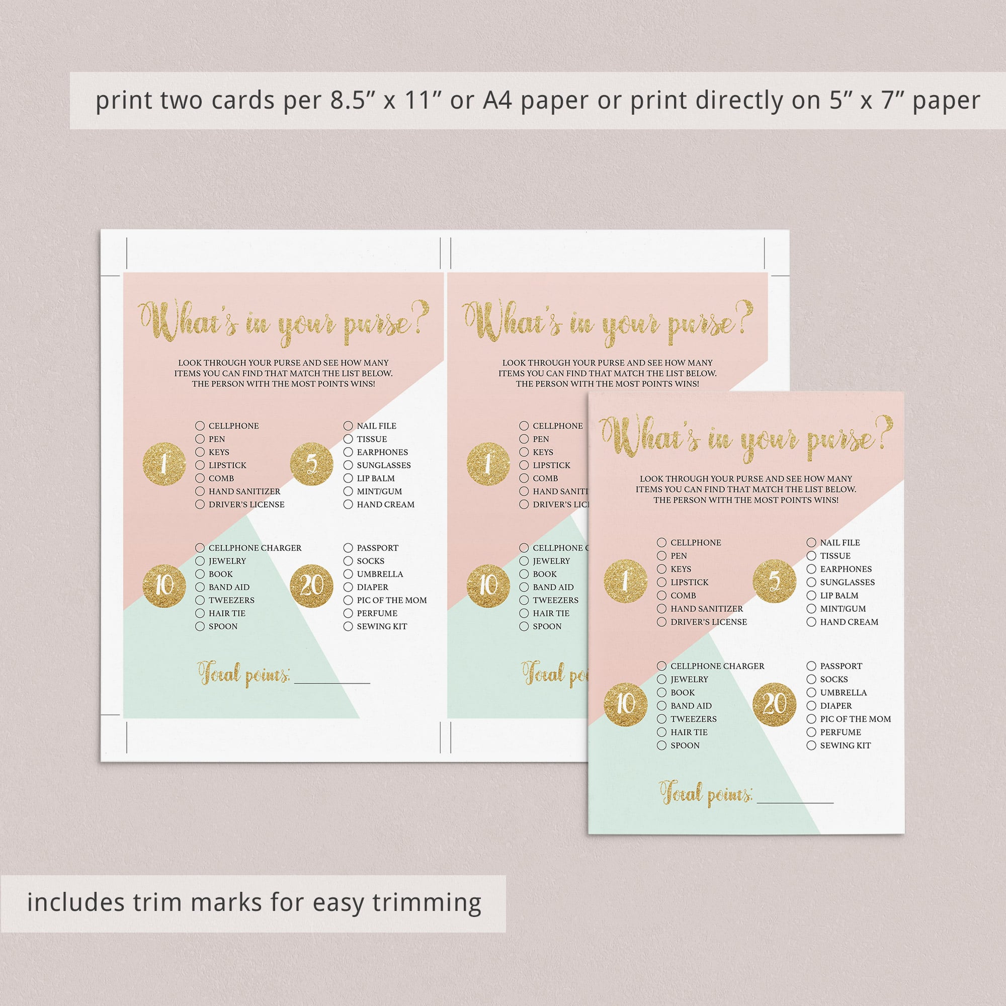 Pastel games for baby shower whats in your purse game by LittleSizzle