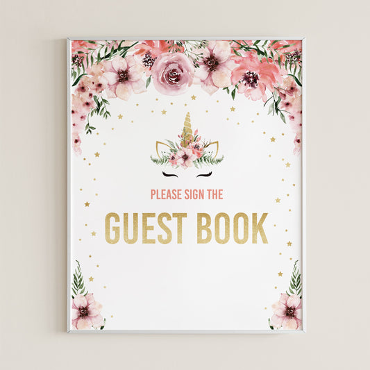 Unicorn baby shower guest book table sign by LittleSizzle