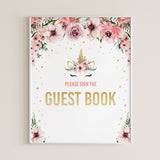Unicorn baby shower guest book table sign by LittleSizzle