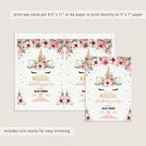 Girl birthday party invitations unicorn theme floral by LittleSizzle