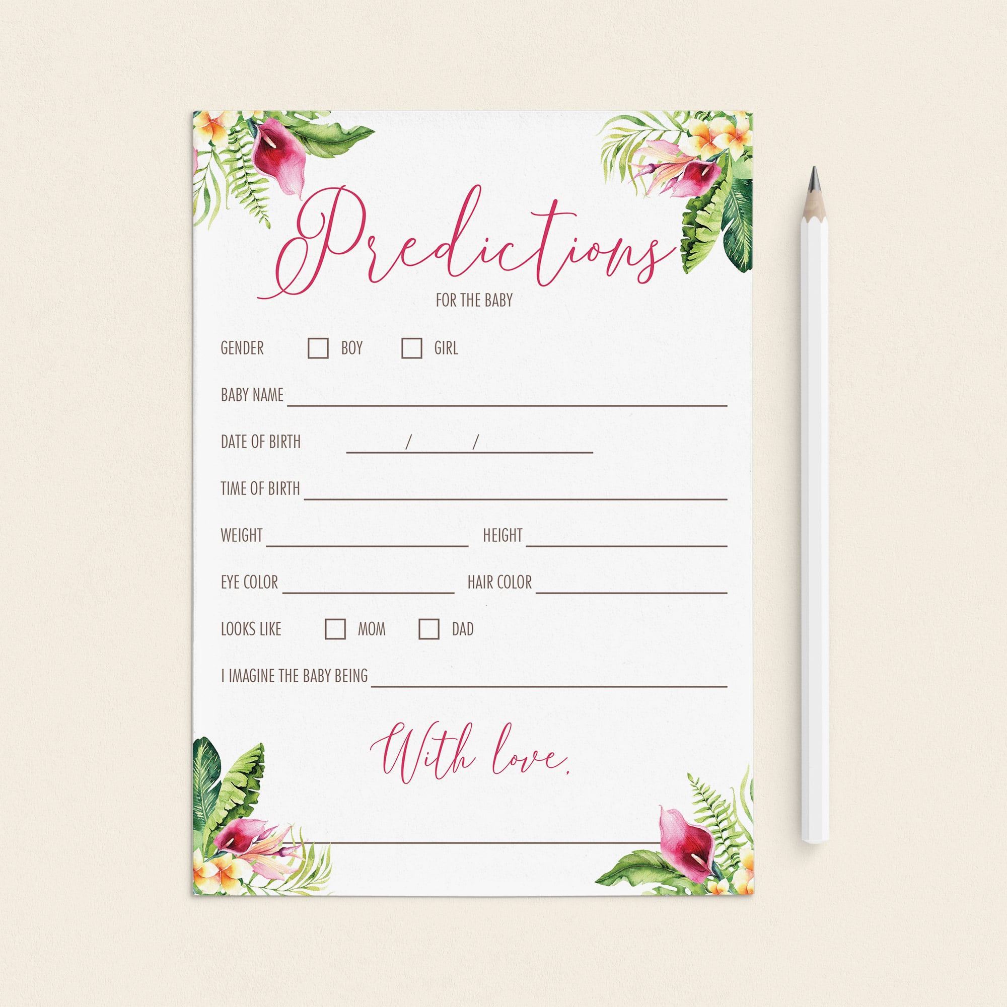 Gender reveal baby predictions game printable by LittleSizzle