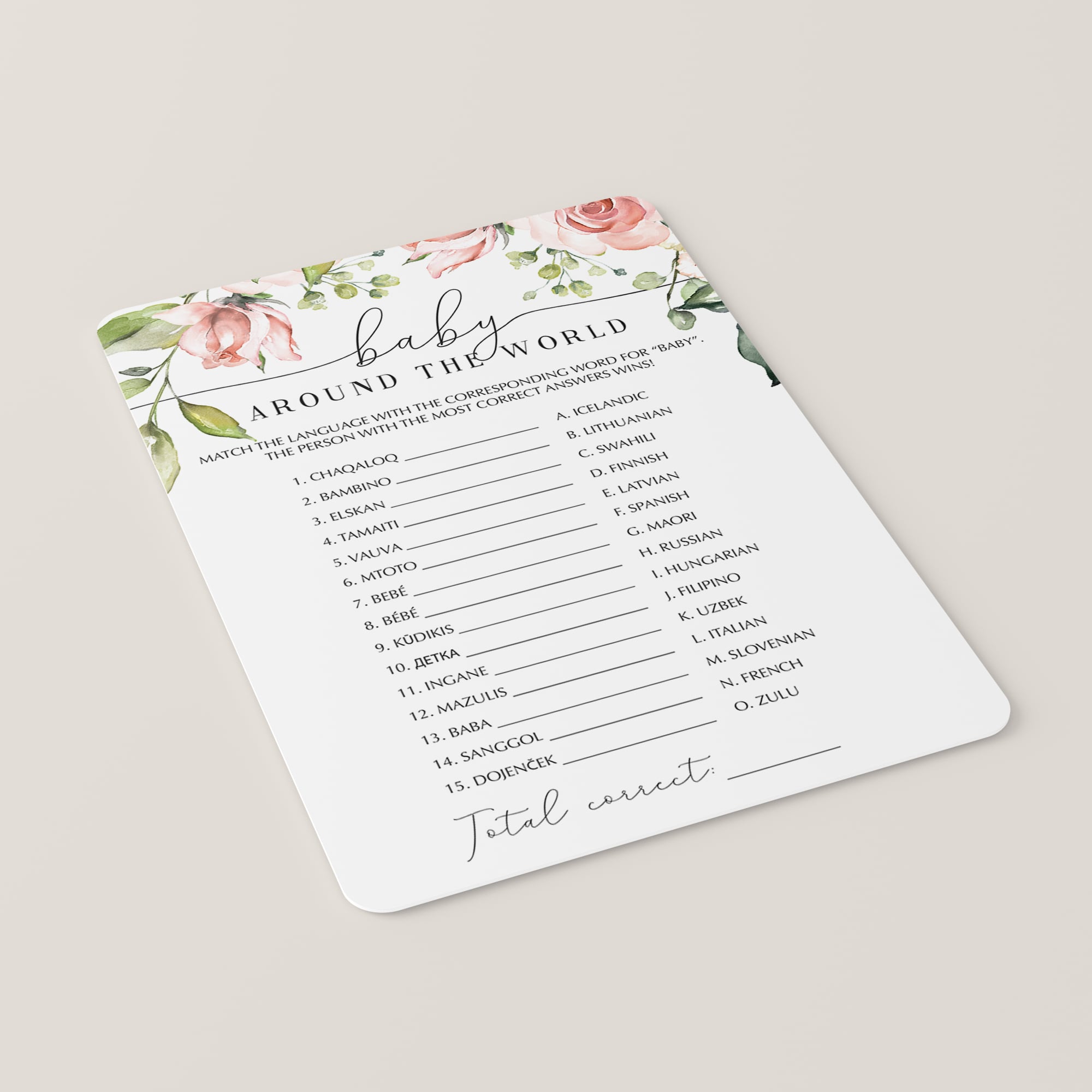 Around the world baby shower game blush floral theme by LittleSizzle
