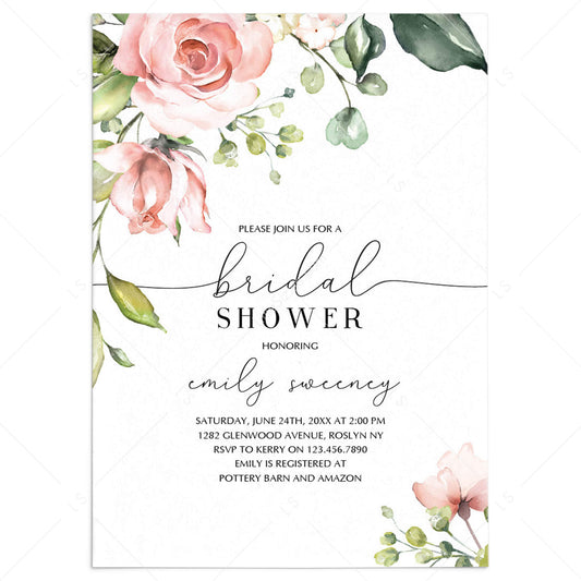 Blush Roses Bridal Shower Invitation Templates Download by LittleSizzle
