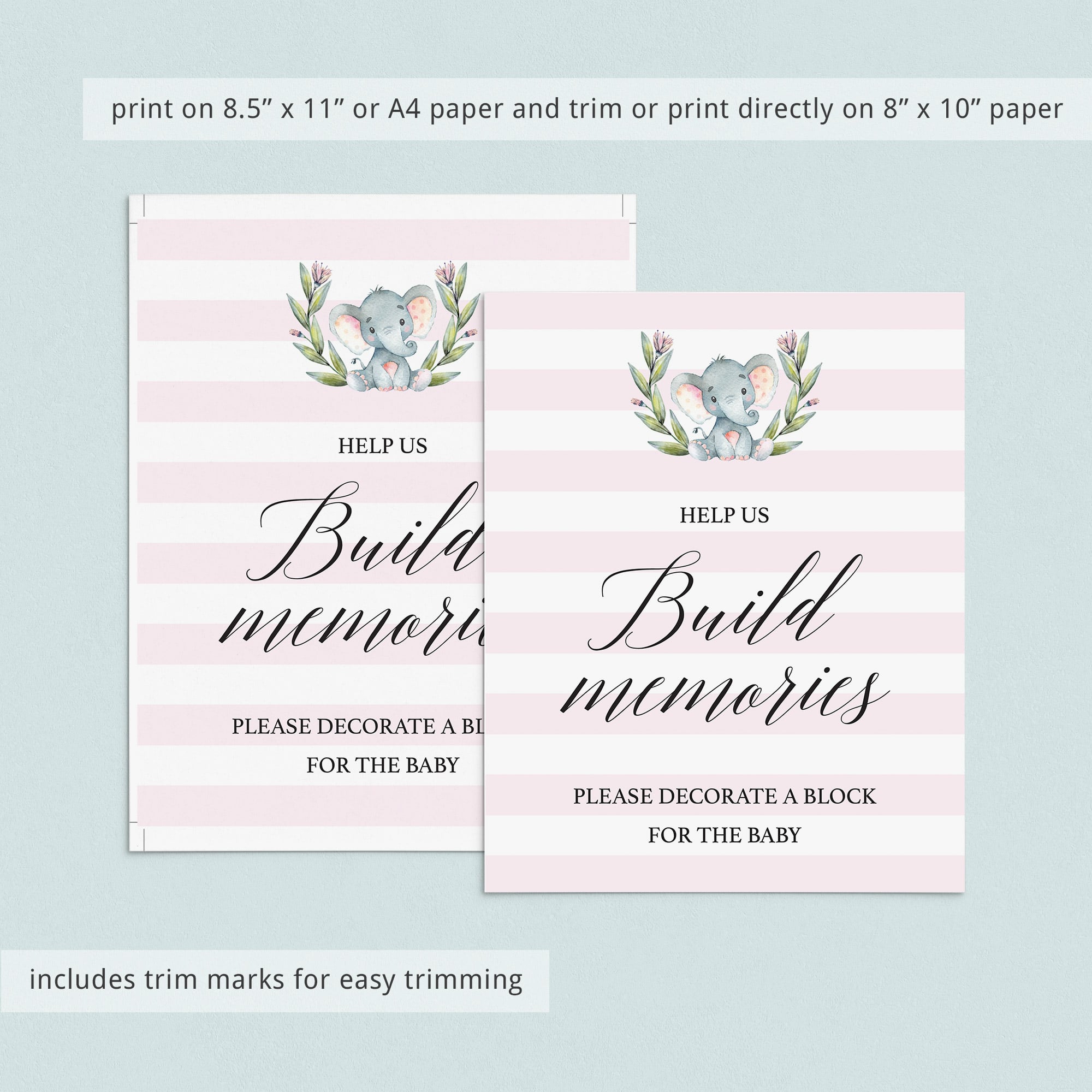 Elephant baby shower activities decorate a block sign by LittleSizzle