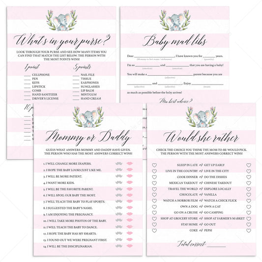 Little elephant girl baby shower games set printable by LittleSizzle