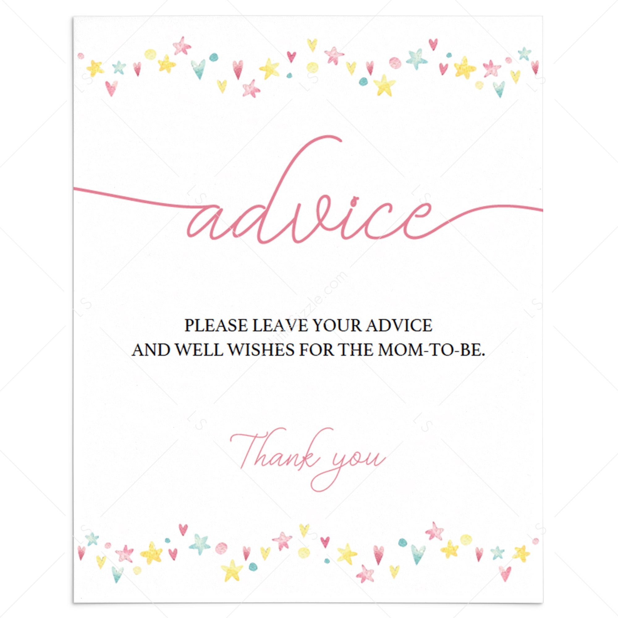 Printable pink baby shower advice sign by LittleSizzle