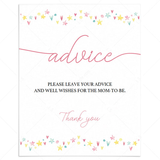 Printable pink baby shower advice sign by LittleSizzle