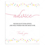 Printable pink baby shower advice sign by LittleSizzle