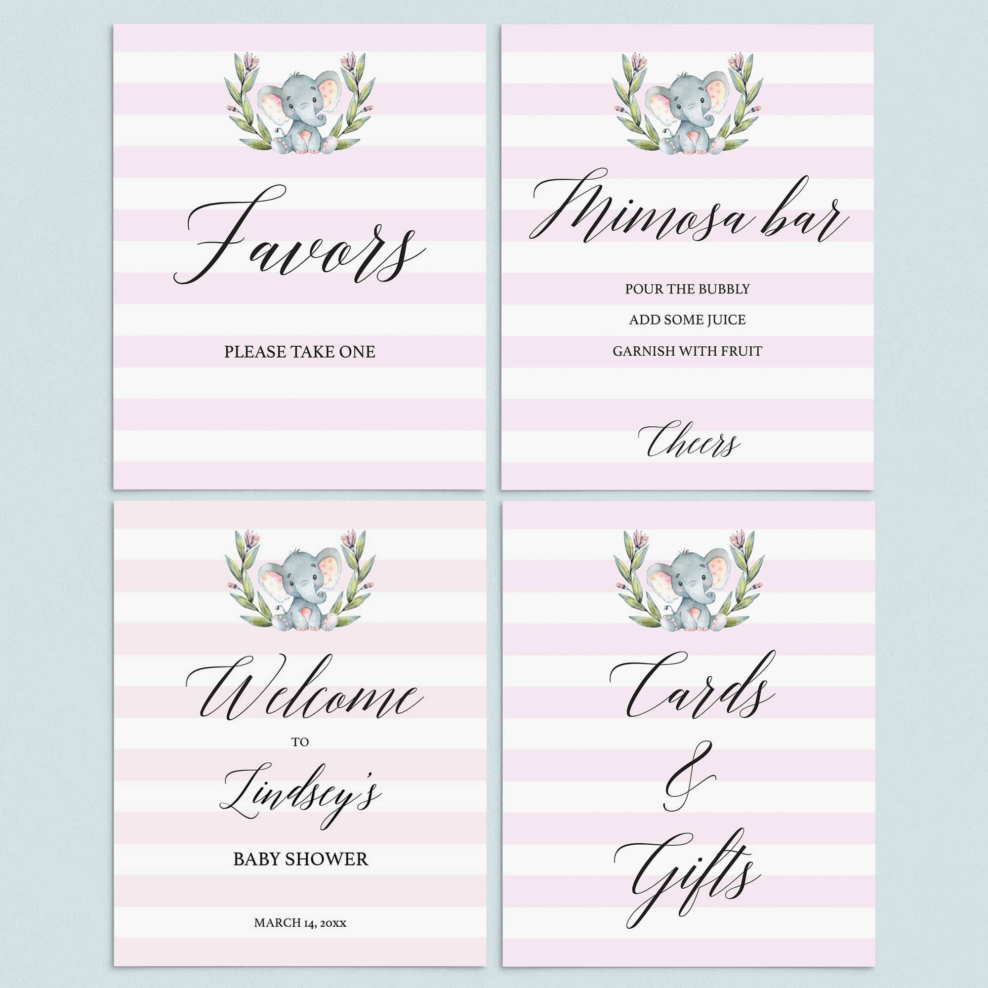 Printable Pink Elephant Baby Shower Decor Package by LittleSizzle
