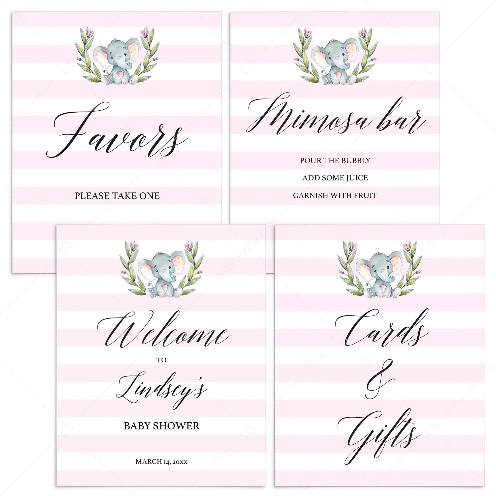 Printable Pink Elephant Baby Shower Decor Package by LittleSizzle