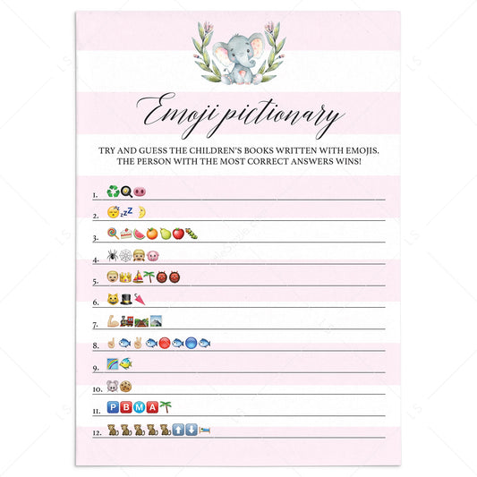 Pink baby shower emoji pictionary printable by LittleSizzle