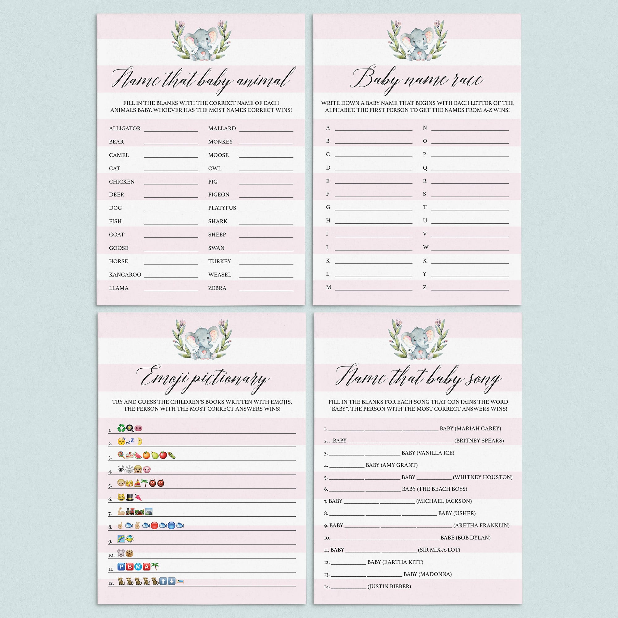 Pink and white baby shower game package printables by LittleSizzle