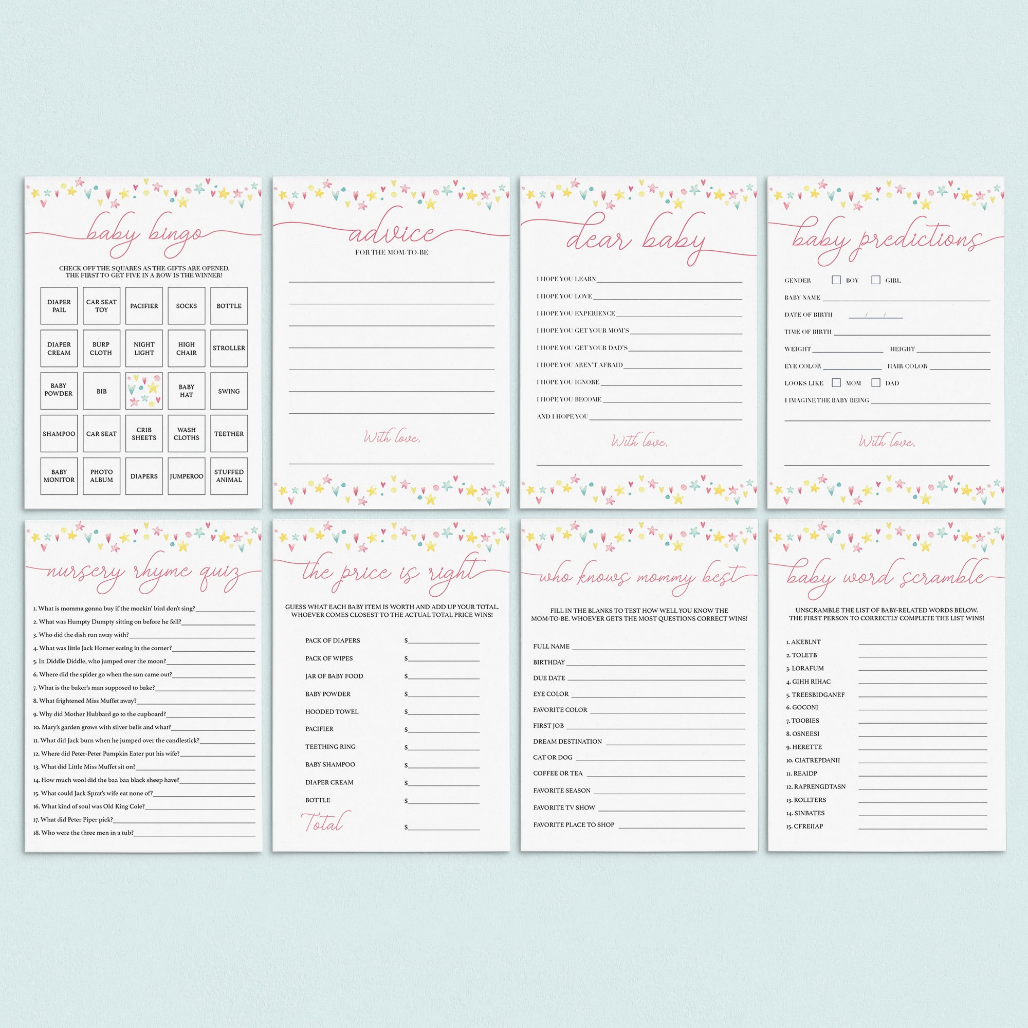 Printable rainbow shower games for girl by LittleSizzle