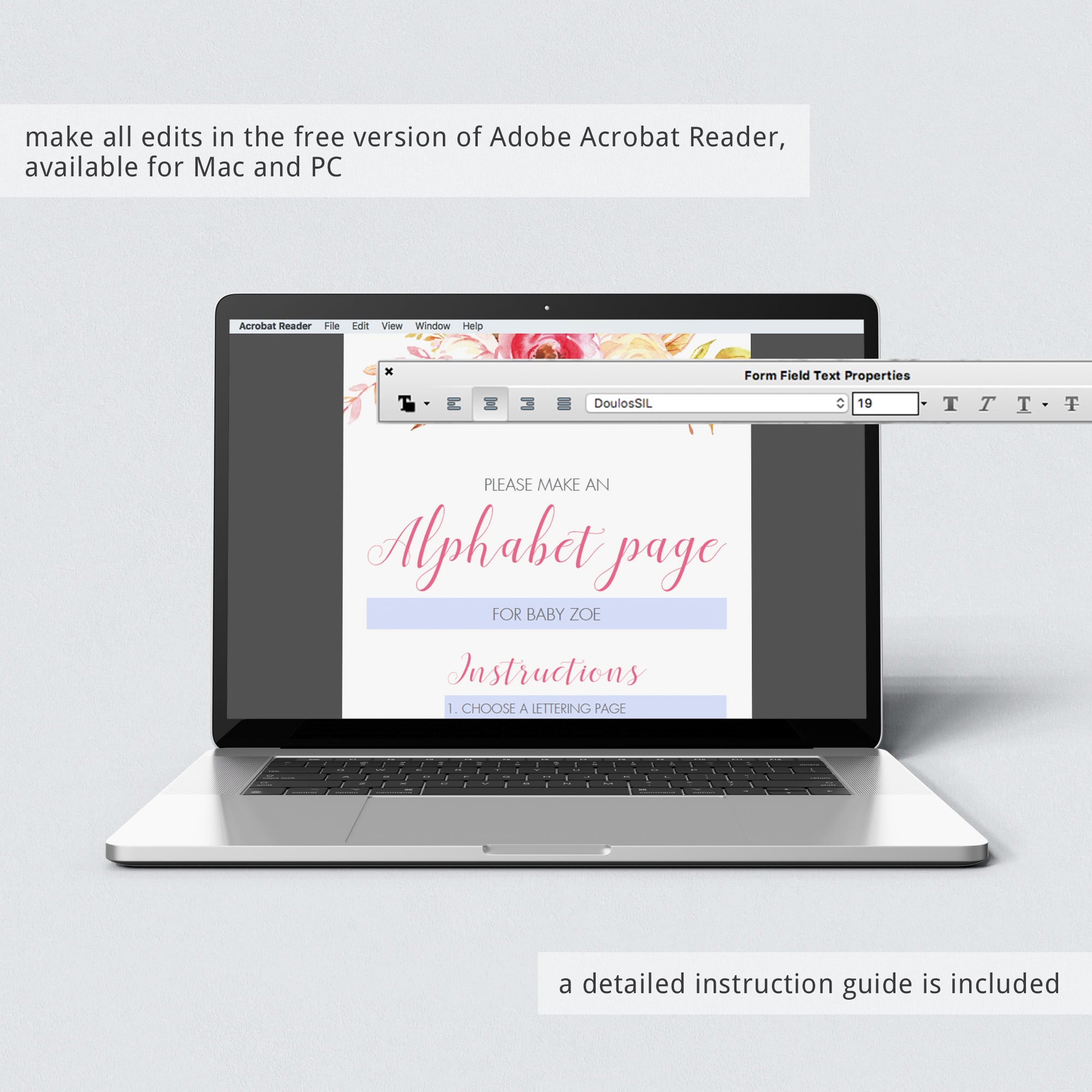 Make an alphabet page for baby girl shower printable by LittleSizzle