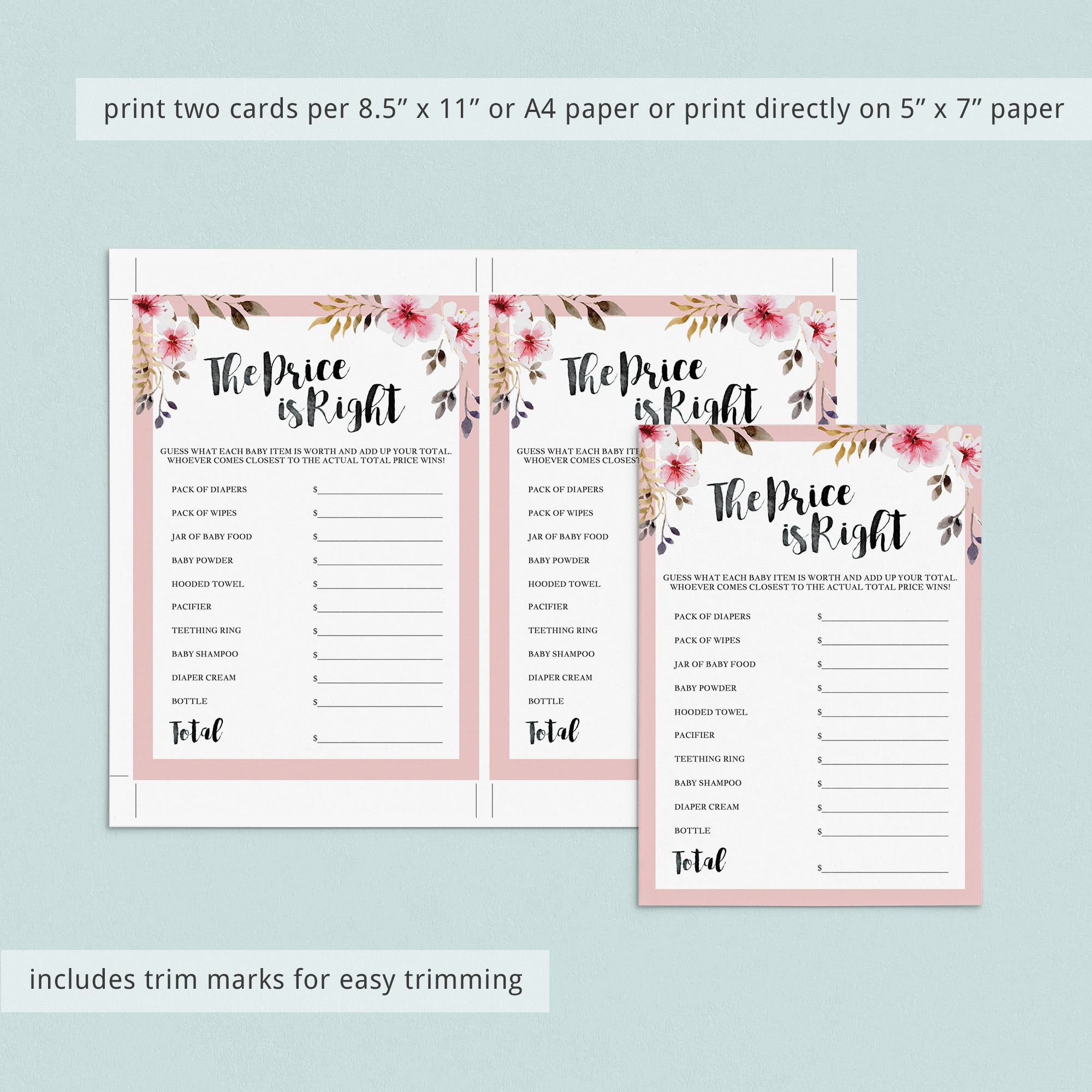 Watercolor pink baby party games the price is right by LittleSizzle