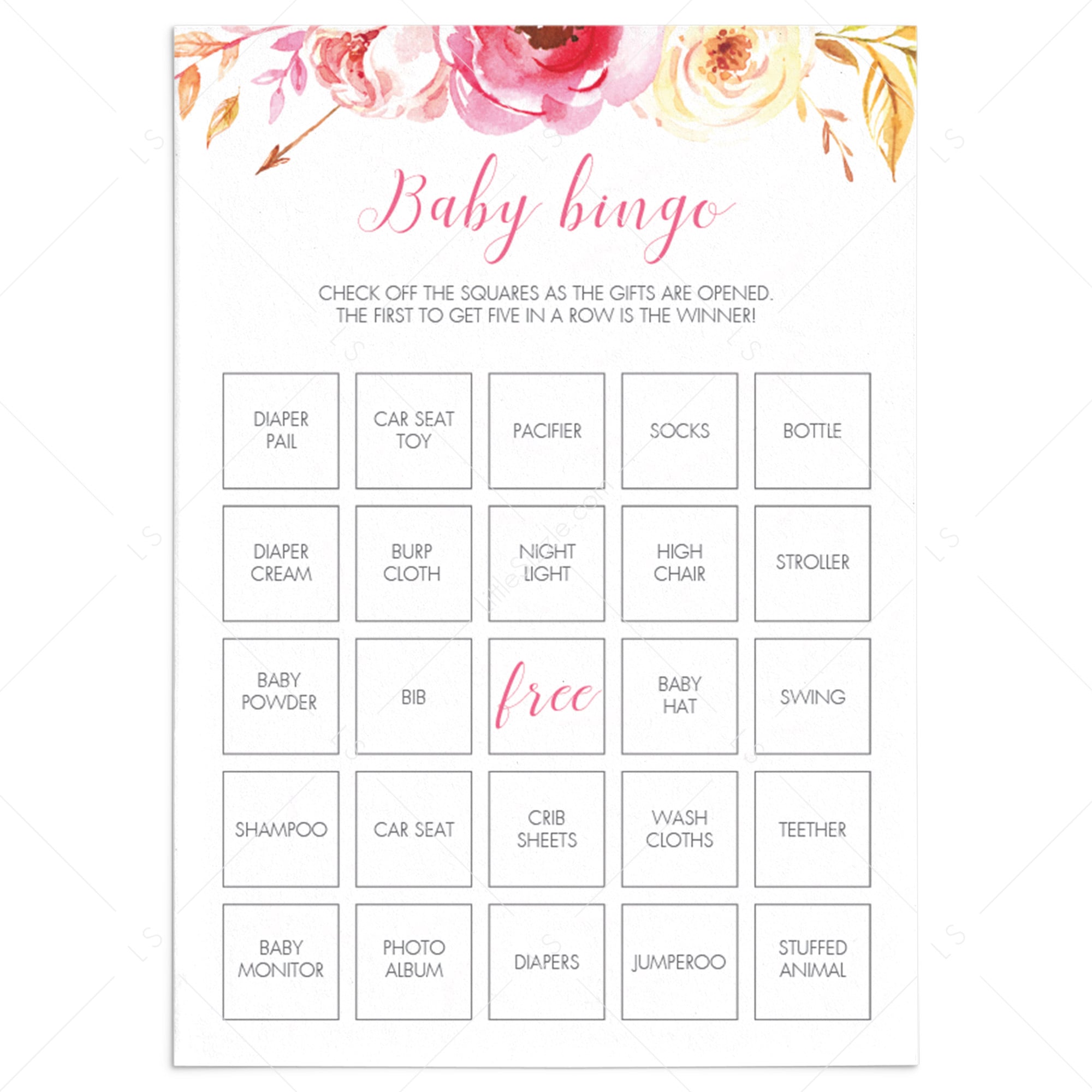 Boho floral baby bingo game cards printable by LittleSizzle