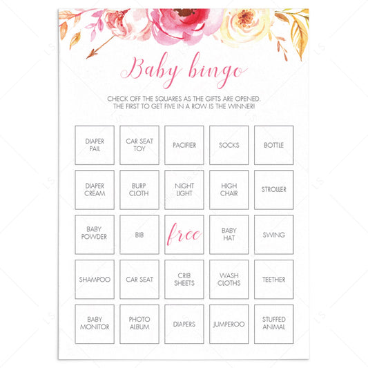Boho floral baby bingo game cards printable by LittleSizzle
