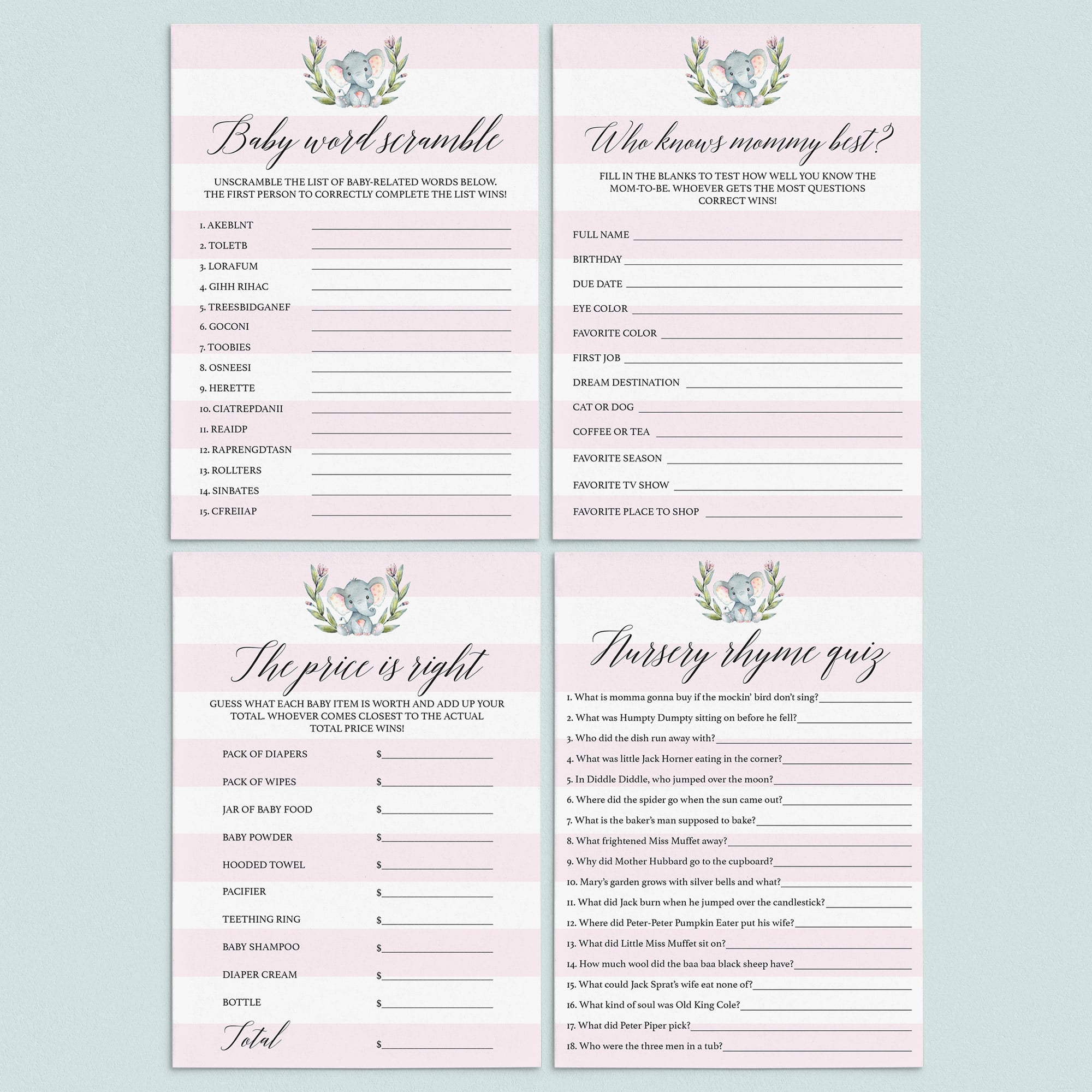 Girl baby shower games bundle printable by LittleSizzle