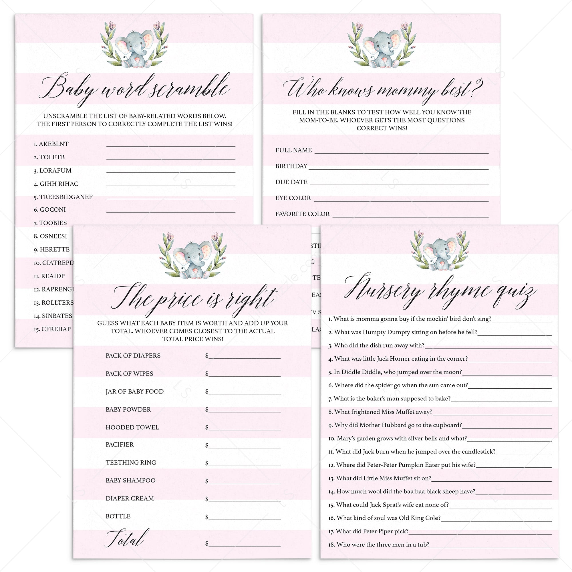 Girl baby shower games bundle printable by LittleSizzle