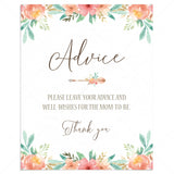 Floral Themed Advice Sign for Baby Shower Template by LittleSizzle