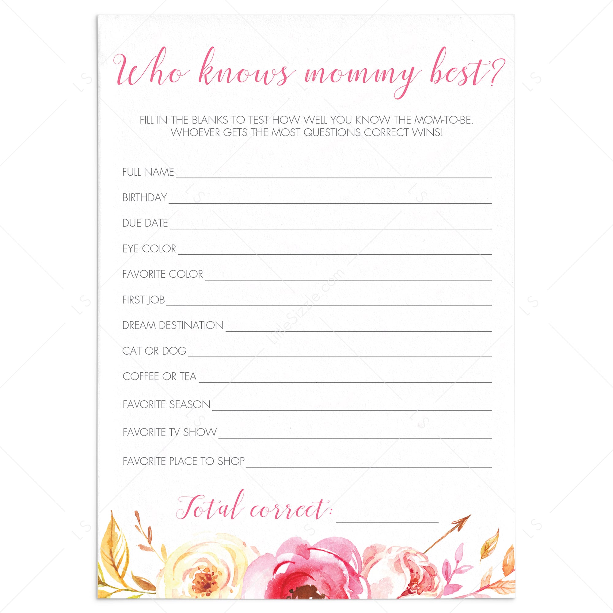 Who knows mommy best baby showers game pink floral by LittleSizzle