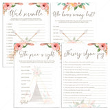 Tribal Baby Shower Games Package with Watercolor Flowers by LittleSizzle