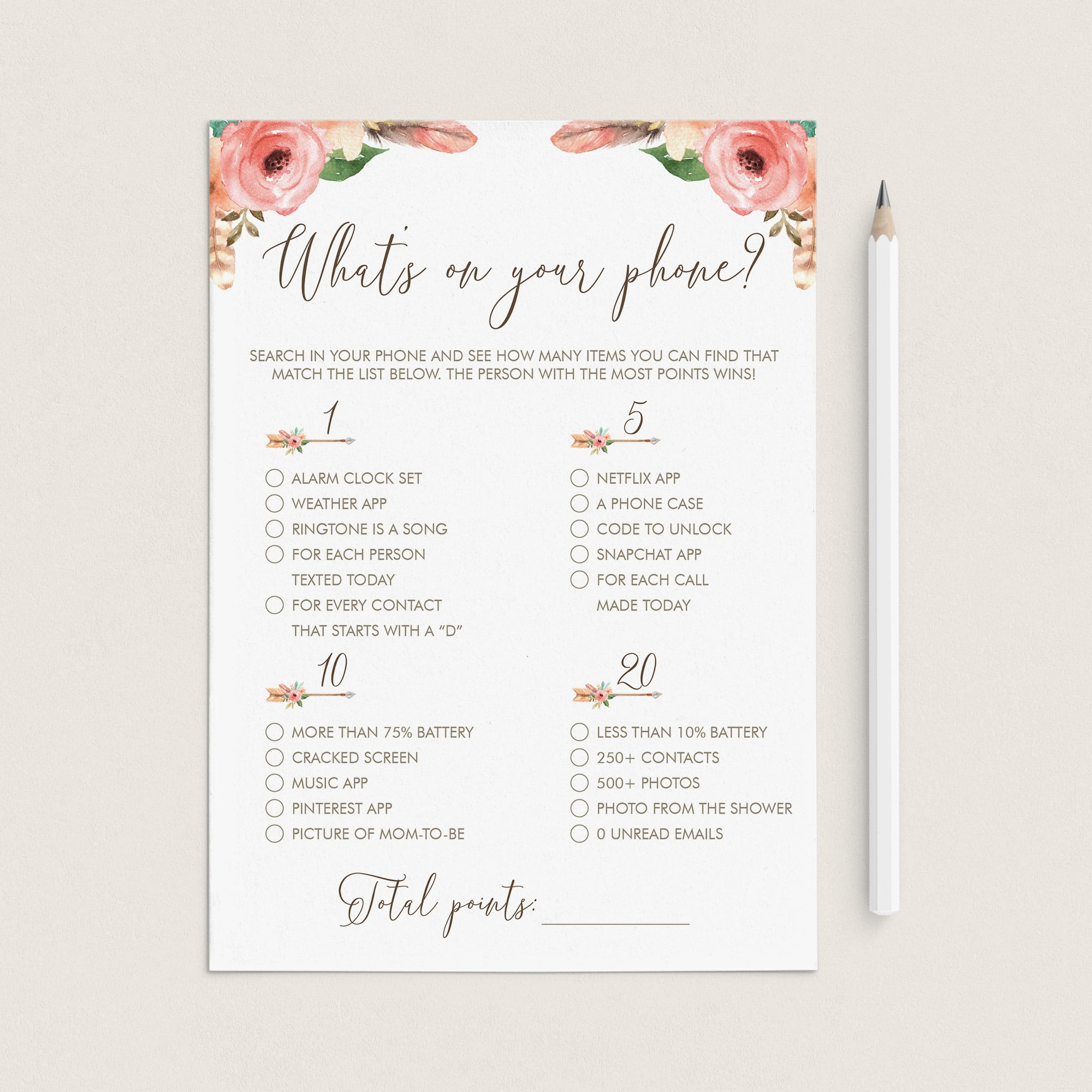 Phone Raid Game Printable for Tribal Baby Shower Party by LittleSizzle