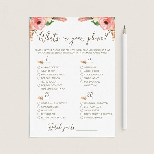 Phone Raid Game Printable for Tribal Baby Shower Party by LittleSizzle