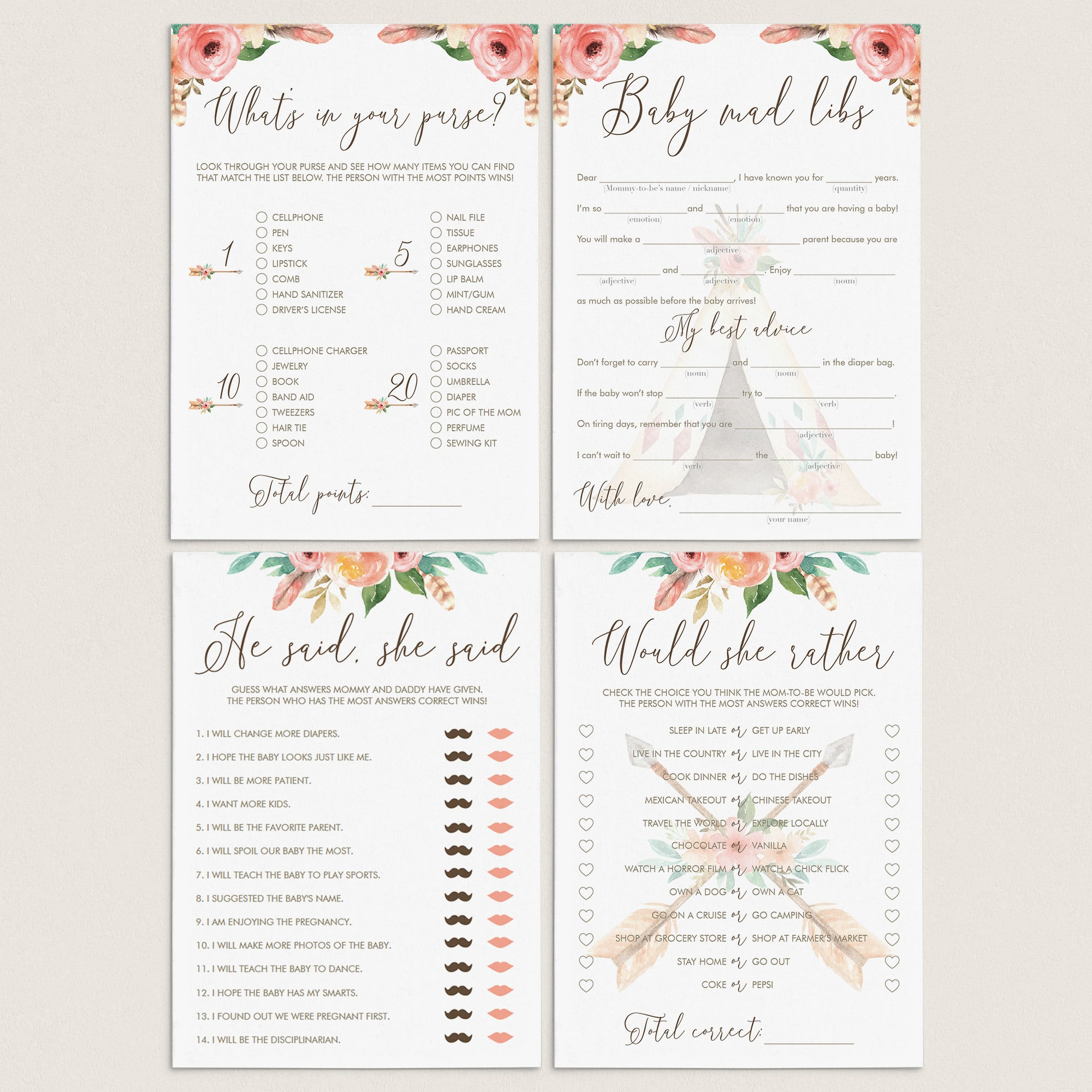 Tribal Baby Shower Games Bundle Instant Download by LittleSizzle