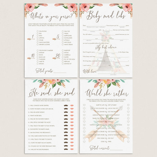 Tribal Baby Shower Games Bundle Instant Download by LittleSizzle