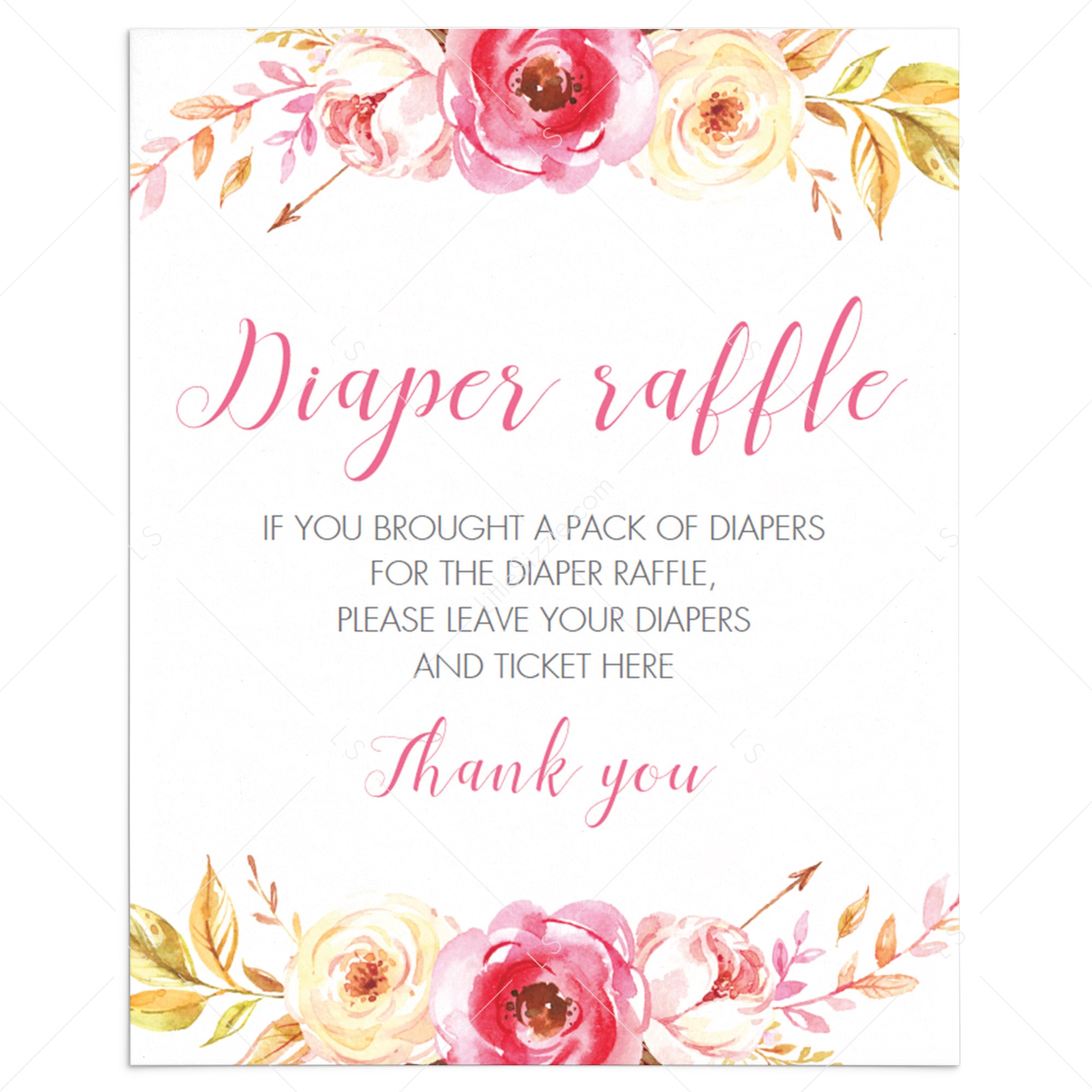 Boho baby shower diaper raffle game sign template by LittleSizzle