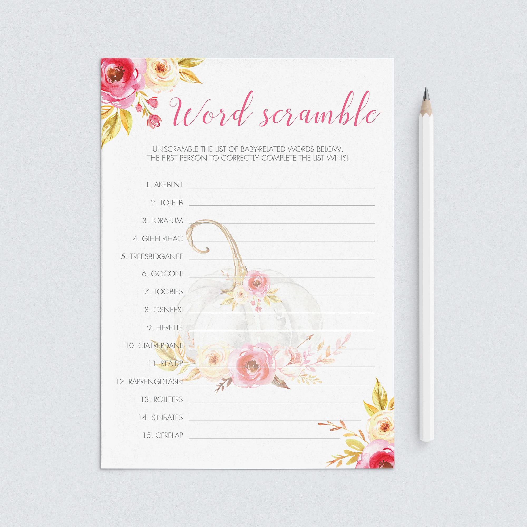 Pumpkin baby shower games word scramble download by LittleSizzle