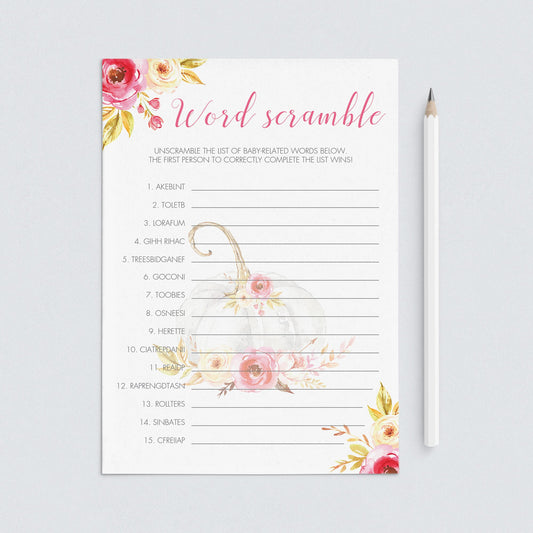 Pumpkin baby shower games word scramble download by LittleSizzle