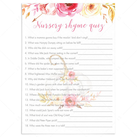 Pumpkin baby shower nursery rhyme quiz printable by LittleSizzle