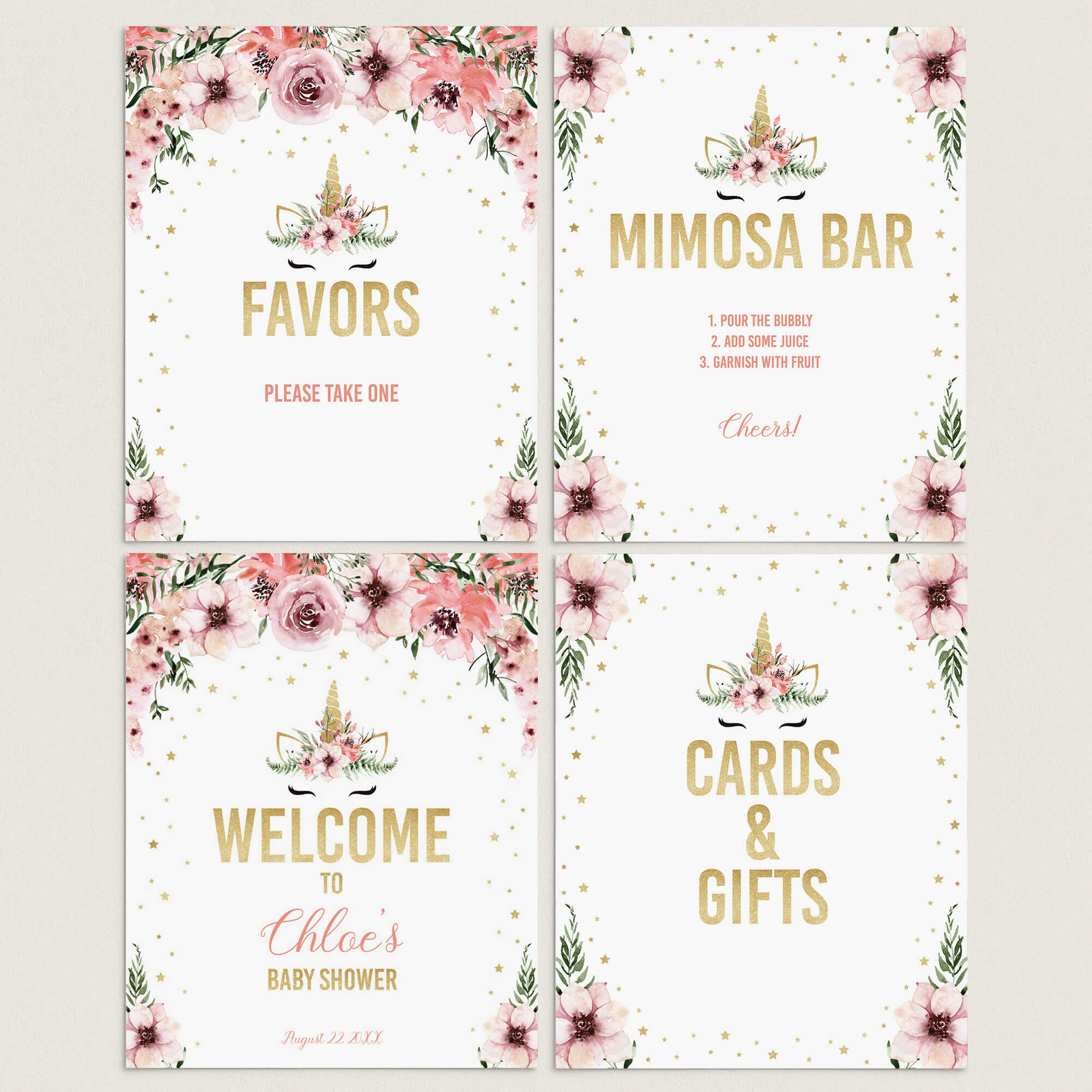 Unicorn Baby Shower Decorations Printable Signs by LittleSizzle
