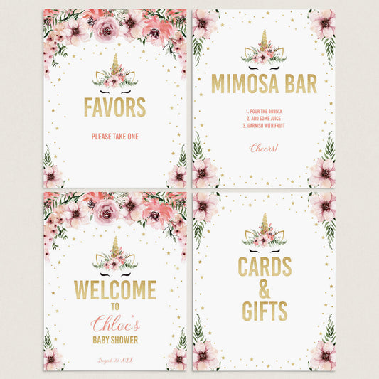 Unicorn Baby Shower Decorations Printable Signs by LittleSizzle