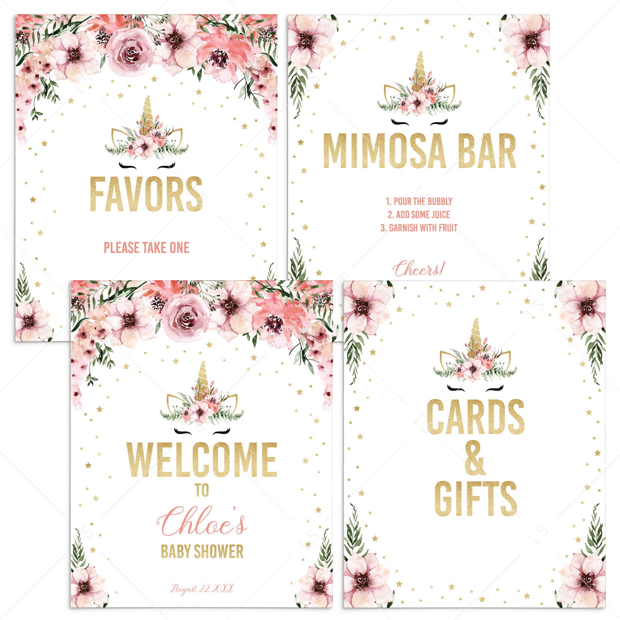 Unicorn Baby Shower Decorations Printable Signs by LittleSizzle