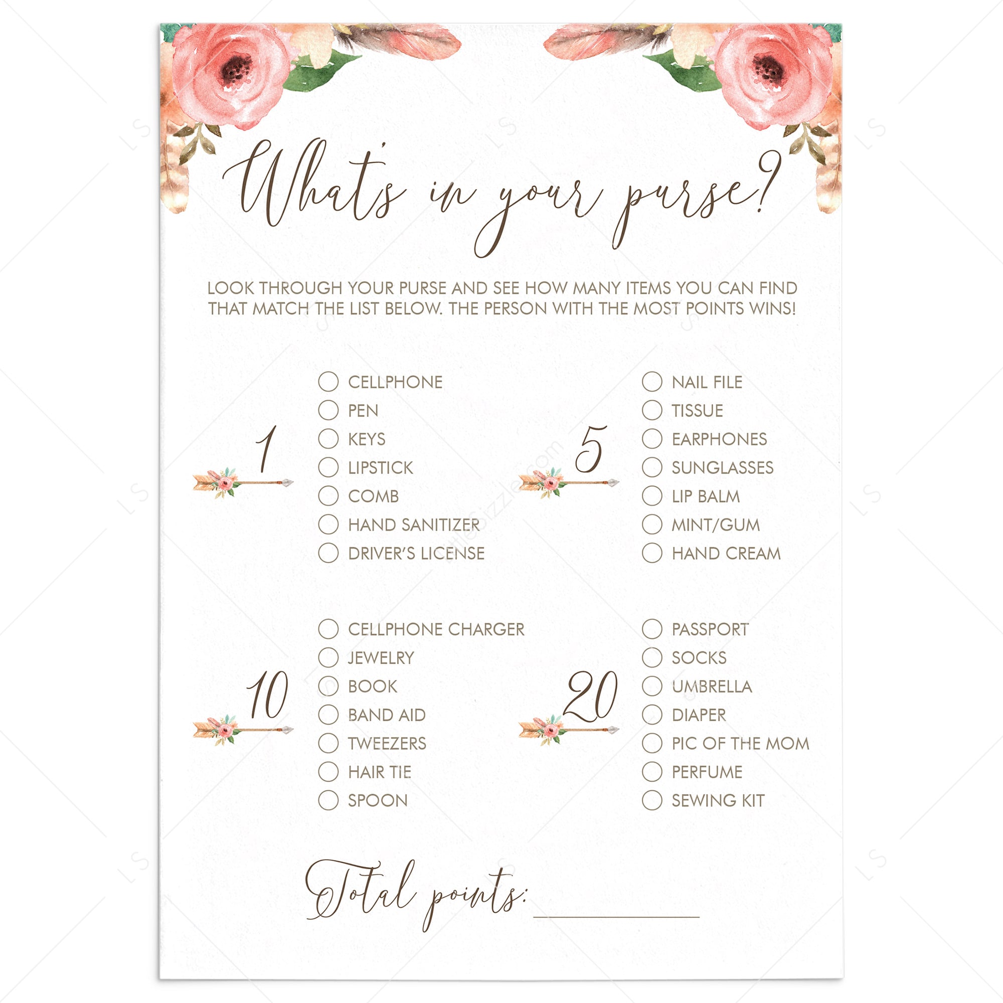 Whats In Your Purse Baby Shower Game Instant Download by LittleSizzle