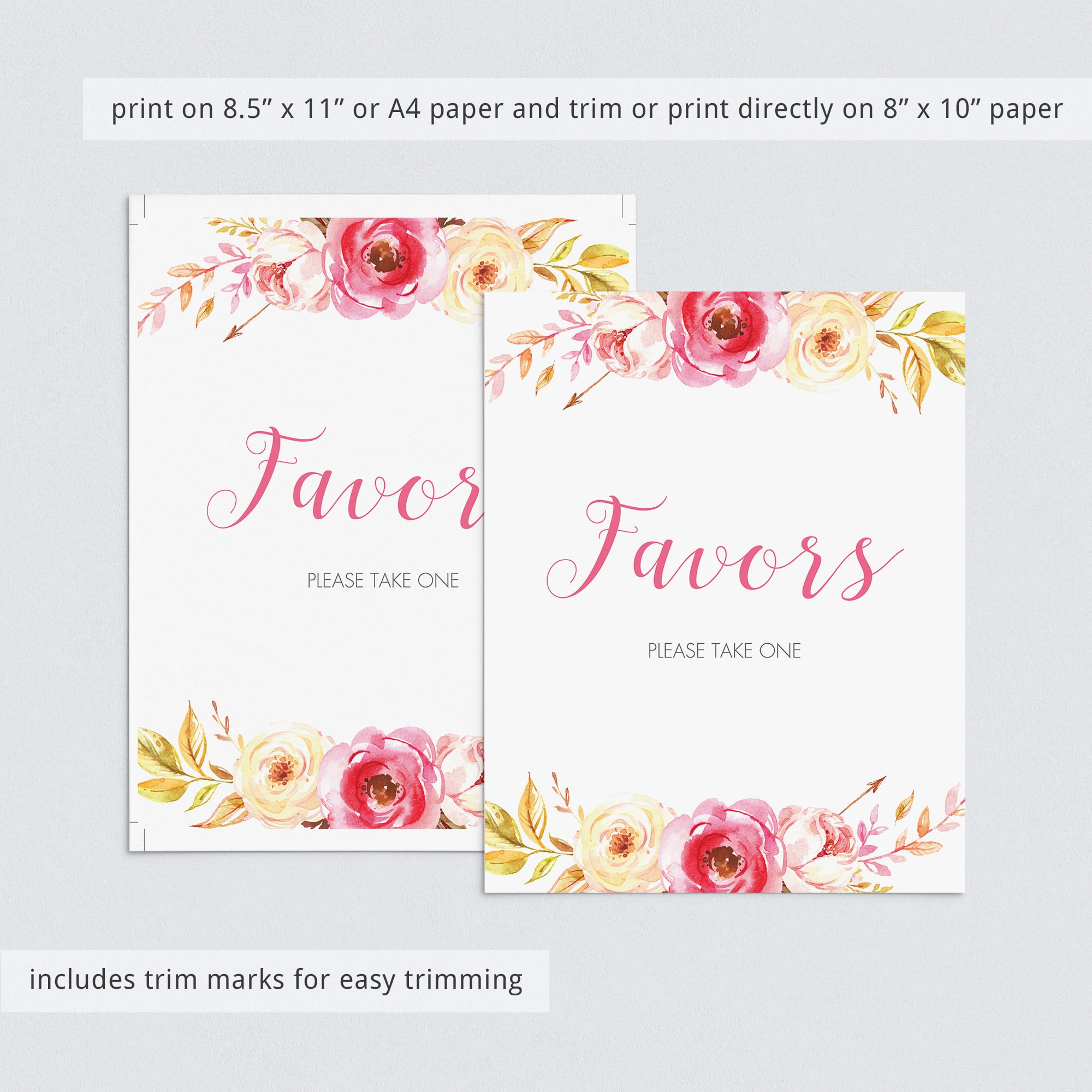 Favours table sign printable with pink flowers by LittleSizzle
