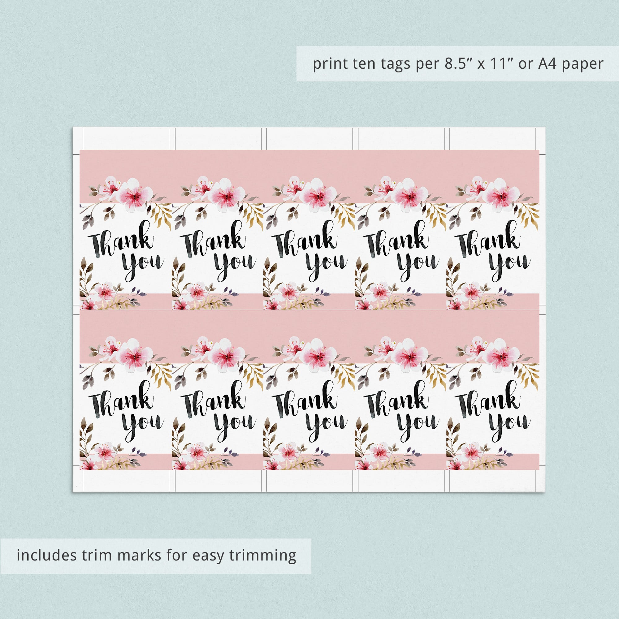 Watercolor pink flowers favor tag printable files by LittleSizzle