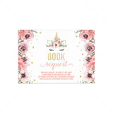 Pink floral baby shower unicorn book request cards by LittleSizzle
