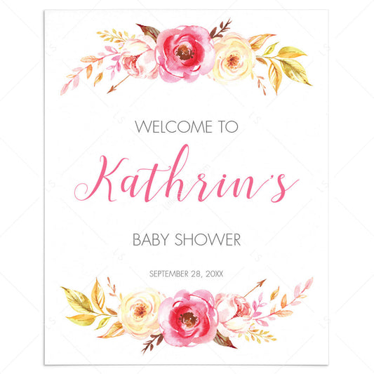 Pink Floral Baby Shower Welcome Poster Template by LittleSizzle