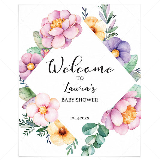Editable Welcome Sign with Floral Wreath by LittleSizzle