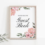 Pink watercolor flowers decorations guest book sign by LittleSizzle