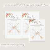 Tribal Floral Baby Shower Bingo Cards Printable