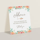 Floral Themed Advice Sign for Baby Shower Template
