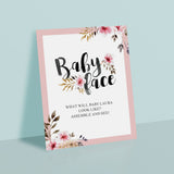 Floral Baby Shower Games Baby Face Table Top Sign