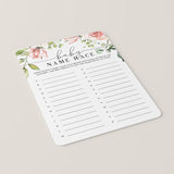 Blush Floral Baby Names Game for Baby Shower