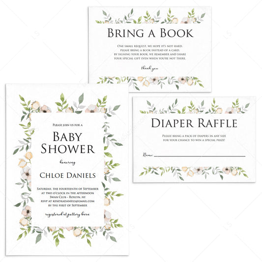 Blush floral baby shower invitation set template digital download by LittleSizzle
