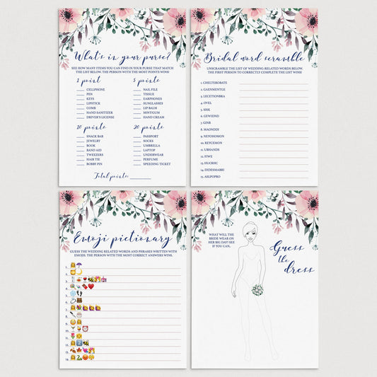 Pink Flowers Bridal Shower Games Pack Instant Download by LittleSizzle